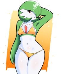 snowwwy_(artist) gardevoir thick_thighs shiny_skin suggestive suggestive_look suggestive_pose pinup thighs pokemon_(species)