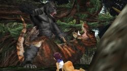 1girls 3d beatdown big_ass brutal dinosaur fight fighting_over_girl gorilla jungle king_kong king_kong_(series) latina luz_noceda mmd monster no_pants on_all_fours panties rear_view ripped_clothing the_owl_house tiny_female tyrannosaurus_rex