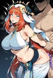 ai_generated novart01 1boy 1girl female male clothing horns nilou_(genshin_impact) breasts red_hair long_hair sex_toy fake_horns hetero sex sex_from_behind sweat genshin_impact navel bare_shoulders blush large_breasts ahegao harem_outfit open_mouth veil anal_beads white_veil jewelry bangs tongue_out brooch tongue circlet arm_grab stomach standing_sex twintails armlet clothed_female_nude_male arm_held_back rolling_eyes thighs crop_top standing nude blue_eyes neck_ring anal skirt solo_focus stomach_bulge white_headwear dark-skinned_male gem smile faceless clothed_sex clothes_pull ass_ripple faceless_male black_background nipples very_long_hair bent_over fucked_silly low_twintails