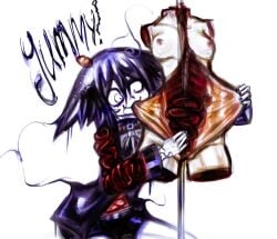 1boy amputee biob0t breasts cannibalism closed_mouth colored_skin commentary_request english_text guro headless intestines male_focus mannequin nail_polish necro_morselli_(biob0t) no_neck original quadruple_amputee russian_commentary solo white_skin