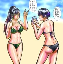 2_girls bandai_namco bikini black_and_purple_hair black_and_red_and_purple_hair black_hair fighting_game higher_feather japanese japanese_female kunimitsu_ii namco namco_bandai reina_(tekken) reina_mishima standing standing_up tekken tekken_8 twitter video_game_character video_game_franchise video_games watermelon_bikini watermelon_print