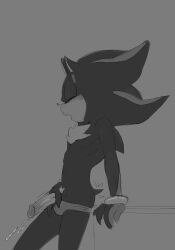 absurd_res added_anatomy anthro blush bodily_fluids clothed clothing countershade_face countershading cum ejaculation erection eulipotyphlan eyes_closed fluffy fluffy_chest genital_fluids genitals glans head_spines hedgehog hi_res looking_pleasured male mammal markings monochrome open_mouth partially_clothed penis pubes quills_(anatomy) sega shadow_the_hedgehog solo sonic_the_hedgehog_(series) tail tail_motion tailwag underwear underwear_down wsora