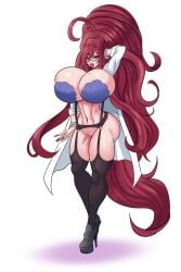 100_kanojo kimi_no_koto_ga_dai_dai_dai_dai_daisuki_na_100-nin_no_kanojo the_100_girlfriends_who_really_really_really_really_really_love_you yakuzen_kusuri yakuzen_kusuri_(older) annon bimbo bimbofied bimbo_lips bimbo_body red_hair long_hair hand_in_hair hand_behind_head armband armbands white_labcoat labcoat camisole skimpy_clothes clothing clothed bottomless stockings suspenders suspender_straps black_legwear black_stockings black_heels heels heeled_shoes shoes black_shoes voluptuous voluptuous_female red_eyeshadow eyeshadow red_lips red_lipstick lipstick full_lips big_lips plump_lips glasses green_eyes light_skin light_skinned_female light-skinned_female mole mole_on_breast mole_on_chest midriff slim_waist navel pussy vagina round_ass round_butt bubble_butt bubble_ass red_nails red_nail_polish nail_polish long_nails practically_nude functionally_nude functionally_nude_female gigantic_breasts breasts_bigger_than_head ahoge makeup 1girls female female_only solo solo_female clothed_female