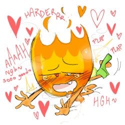 bfdi battle_for_dream_island pbsamdwich object_shows leafy_(bfdi) firey_hair female_on_top dominant_female begging ahe_gao penis cum