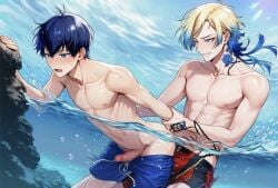 water backshots sex_in_water gay gay_sex yaoi male/female blue_lock ai_generated michael_kaiser isagi_yoichi
