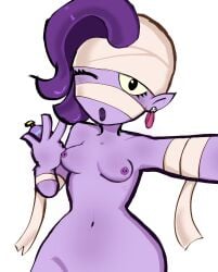 1girls black_eyes brawl_stars emz_(brawl_stars) female littytiddiez nude nude_female purple_hair purple_skin selfie solo solo_female