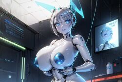 1robot_girl ai_generated big_breasts blue_eyes breasts jenny_wakeman looking_at_viewer my_life_as_a_teenage_robot no_bra poncedart robot_humanoid short_hair tits_out upg white_hair xj-9