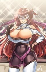 1girls alexiel areolae blue_eyes breasts busty cleavage eral female gloves godsworn_alexiel granblue_fantasy hair_ornament long_hair looking_at_viewer luchador luchador_(granblue_fantasy) luchador_mask red_hair smile solo thick_thighs thighhighs