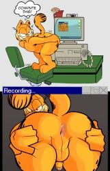 absurd_res anthro anthro_only anthrofied anus ass computer electronics empskit exhibitionism flaccid flashing garfield_(series) garfield_the_cat genitals hi_res male male_only mooning non-human non-human_only paramount_pictures paws,_inc. penis perineum spread_butt spreading text toony