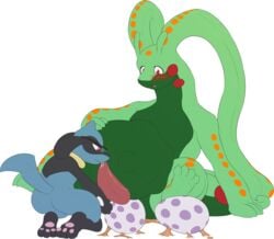 2016 ambiguous_gender belly big_belly blue_fur blush canine duo egg egg_laying erection eyewear fur gamta glasses goodra impaledwolf male mammal nintendo nude open_mouth penis pokemon pokemon_(species) red_eyes riolu tongue video_games