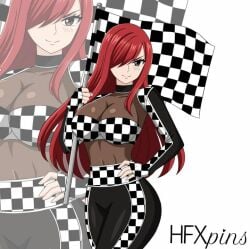 checkered_flag cleavage erza_scarlet fairy_tail hfxpins race_queen red_hair