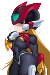 1boy android bandaids_on_nipples bodysuit femboy male_only mega_man mega_man_zero navel riso robot thick_thighs thighs zero_(mega_man)