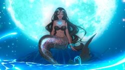 cogamori color colored ebony long_hair medium_breasts mermaid mermaid_girl mermaid_tail tagme tan_body tan_skin unknown_character