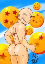 1boy ancient-onyx ass bald big_ass big_butt bikini bikini_only blush blushing butt dragon_ball dragon_balls fat_ass fat_butt huge_ass huge_butt krillin kuririn male male_only shounen_jump solo thick_ass thick_butt thong