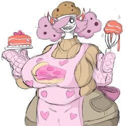 1female 1girls 2d 2d_(artwork) 2d_artwork big_breasts breasts bsfd cake chubby chubby_belly chubby_female clothed clothed_female clothes clothing female female_focus female_only food hair heart horn horns looking_at_viewer open_mouth oven_mitts pink_hair sharp_teeth short_hair solo solo_female solo_focus thick thick_ass thick_thighs thighs thunder_thighs thunderthighs whisk yobaba