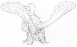 2021 ambiguous_gender animal_genitalia animal_penis claws cloaca cloacal cloacal_penetration cloacal_penis crouching dinosaur dromaeosaurid duo erection extinct feathered_dinosaur feathered_scalie feathers feral feral_penetrated feral_penetrating fluffy from_behind_position genitals graphite_(artwork) greyscale hi_res looking_at_another looking_at_partner male male/ambiguous monochrome mounting nude open_mouth penetration penile penile_penetration penis penis_in_cloaca prehistoric_species pubic_boot rear_view reptile scalie sex simple_background tail tail_fan teeth theropod traditional_media_(artwork) white_background zw3