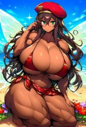 1female 1girls ai_generated bikini brown_hair brown_hair_female brunette_hair dan16369336 female female_only floral_pattern glasses green_eyes green_eyes_female muscular muscular_female skimpy skimpy_bikini sole_female string_bikini swimsuit swimwear tagme tagme_(artist) tagme_(character) thick_thighs twitter_link wings