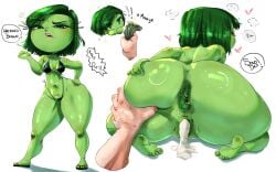 1girl 1girls anus arrogant ass ass_focus ass_grab asshole barefoot big_thighs bikini black_bikini bratty butt butt_focus butt_grab butthole cum cum_in_pussy cum_inside disgust_(inside_out) disney female furan_sonoda green_body green_eyes green_hair green_skin inside_out money paid_sex pixar prostitution pussy sandals small_breasts swimsuit swimwear woman