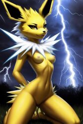 #135 ai_generated jolteon kneeling lightning naked pokemon pokemon_(species) sexy.ai shocking small_breasts wide_hips