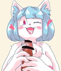 blue_hair censored cum cum_on_tongue feline fellatio furry one_eye_closed oral penis pubic_hair red_eyes sasamino short_hair tongue