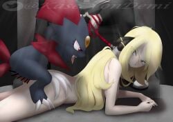 1girls anthro anthro_penetrating_human ass balls blonde_hair breasts bsfd censored claws clenched_teeth collar collar_and_leash cynthia_(pokemon) defeated defeated_heroine demivonkase female from_behind furry hi_res human human_on_anthro interspecies leash light-skinned_female long_hair male male_pokemon/female_human open_mouth penetration penis pokémon_(species) pokemon rape restrained size_difference spread_legs tongue tongue_out weavile