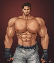 abs bara beard_stubble biceps capcom chris_redfield clothing k_sen212 looking_at_viewer male male_nipples male_only manly mature_male muscular_male nipples pecs resident_evil