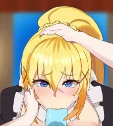 1girl :>= blonde_hair darkness_(konosuba) heart-shaped_pupils heart_eyes huge_breasts ice_cream innuendo kono_subarashii_sekai_ni_shukufuku_wo! maid maid_uniform miruyuyo pale_skin popsicle sucking sucking_ice_cream tagme video