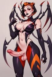 1futa ai_generated balls big_penis black_elbow_gloves black_gloves black_hair black_lips bodysuit breasts claws curvy elise elise_kythera_zaavan erection female futa_only futanari goth halloween large_penis league_of_legends light-skinned_futanari light_skin lipstick looking_at_viewer makeup nail_polish naked newhalf orange_hair penis presenting presenting_penis realfruitalover red_eyes red_nails riot_games sexy sharp_fingernails smile solo spider spider_girl taker_pov testicles thick thick_thighs two_tone_hair uncensored veiny_penis wings