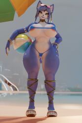 3d_(artwork) beach big_breasts bikini breasts canid canine clothing digital_media_(artwork) female fox hi_res jewelry krystal_(dogzeela) krystal_(star_fox) mammal nintendo solo star_fox swimwear that1furrydude1 thong two-piece_swimsuit underwear