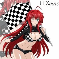 checkered_flag cleavage hfxpins high_school_dxd race_queen red_hair rias_gremory