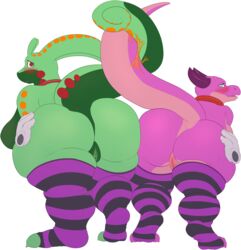 2016 anus ass big_breasts big_butt big_thighs blush breasts clothing collar disembodied_hand duo female gamta goodra horn impaledwolf kobold legwear looking_at_viewer nintendo open_mouth pokemon pokemon_(species) pussy red_eyes reptile scalie slightly_chubby thick_thighs thigh_highs video_games voluptuous wide_hips