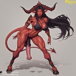 ai_generated big_breasts eredar female futa futa_only futanari glowing_eyes hooves horns original_character proxyaiart red_body red_eyes red_skin succubus valrix