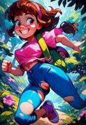 ai_generated cartoony clothed clothing cute dora_marquez dora_the_explorer exploration girl hoeyuga milf nickelodeon nude ripped_clothing ripped_pants running torn_clothes