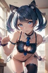 ai_generated blue_angel blue_angel_(yu-gi-oh) blue_eyes blue_hair cat_lingerie lingerie thighhighs twintails yu-gi-oh! yu-gi-oh!_vrains