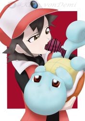 1girls big_penis censor_bar censored demivonkase female feral hi_res light-skinned_female male oral oral_sex pokémon_(species) pokemon pokephilia red_(pokemon) rule_63 size_difference squirtle turtle