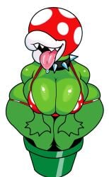 1girls big_breasts bikini bikini_top breast_focus breasts bubble_butt clothing female female_only green_body green_skin jutsapostion mario_(series) open_mouth piranha_plant sharp_teeth skimpy smile solo solo_female super_mario_bros. tagme thick_thighs tongue tongue_out wide_hips