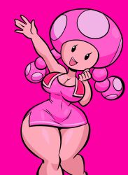 1girl 1girls big_breasts breasts cute female female_only jek_korpen mario_(series) mob_face mushroom_girl mushroom_humanoid nintendo pigtails pink_background shiny_thighs tagme thick_thighs thighs toadette voluptuous voluptuous_female wide_hips without_pants