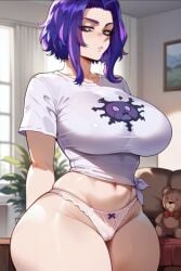 1girls ai_generated artcalypse big_ass dat_ass female female_focus huge_ass huge_breasts lady_nagant looking_at_viewer my_hero_academia panties purple_hair shirt tagme teddy_bear