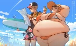 1boy 1girls 2024 artist_name bbw beach belly bikini blonde_hair blue_eyes breasts chubby chubby_female couple fat fat_belly fat_woman female hat hi_res high_resolution highres hips huge_belly huge_breasts huge_thighs male morbidly_obese obese obese_female overweight overweight_female plump size_difference spellsx sun_hat sunglasses sunglasses_on_head swimsuit thick_thighs thighs voluptuous wide_hips