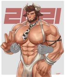 1boy abs balls balls_under_clothes bara beard biceps big_balls big_bulge big_penis bulge k_sen212 male male_nipples male_only manly mature_male muscular_male nipples pecs penis penis_under_clothes