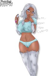 2d alternate_version_available artist_signature big_breasts blue_eyes commission fur glasses heart-shaped_pupils loguhn monster_girl oc original_character panties purringnsfw semi_nude small_shirt solo solo_female tagme text white_background white_hair yeti yeti_(monster_girl_encyclopedia)