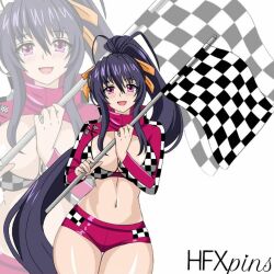 akeno_himejima checkered_flag cleavage hfxpins high_school_dxd purple_hair race_queen