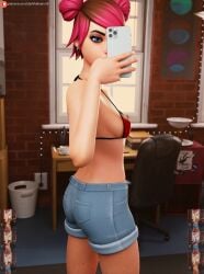 3d 3d_(artwork) bikini bikini_top cellphone darkbahamuth fortnite petite selfie shorts skye_(fortnite) summer_skye_(fortnite) teenager young younger_female