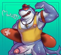 1boy 2024 2d anthro anthro_focus anthro_only armband armpits ass backwards_baseball_cap balls bara belly biceps big_balls big_breasts big_pecs big_penis blue_body clothed clothing cock epic_games erection fin fish foreskin fortnite fortnite:_battle_royale gay genitals gills glasses hat headgear headwear hi_res life_guard male male/male male_only marine martiii191 multiple_images muscle musclegut muscles muscular muscular_anthro muscular_male naked nipples no_underwear nude pecs penis safety_first_steve_(fortnite) shark shark_tail shark_teeth shirt smile sunglasses surfboard sweat teeth two_tone_body vein veiny_penis watermark wet whistle white_body yellow_shirt