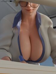 1girls 3d blender breasts cleavage female female_only glasses huge_breasts justb3d mercy overwatch overwatch_2 solo