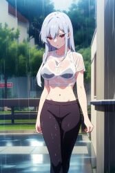 100_kanojo ai_generated belly crop_top eiai_nano kimi_no_koto_ga_dai_dai_dai_dai_daisuki_na_100-nin_no_kanojo navel red_eyes see-through silver_hair the_100_girlfriends_who_really_really_really_really_really_love_you wet_clothes wet_shirt