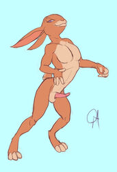 1boy anthro colored_sketch coy disney erection hare lagomorph male male_only mammal nude penis pinup pose queensmate solo