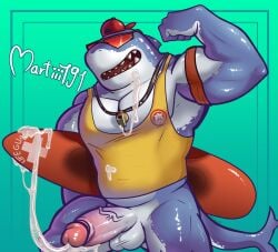 1boy 2024 2d anthro anthro_focus anthro_only armband armpits ass backwards_baseball_cap balls bara belly biceps big_balls big_breasts big_pecs big_penis blue_body clothed clothing cock cum cum_on_body cum_on_breasts cum_on_face epic_games erection fin fish foreskin fortnite fortnite:_battle_royale gay genital_fluids genitals gills glasses hat headgear headwear hi_res life_guard male male/male male_only marine martiii191 multiple_images muscle musclegut muscles muscular muscular_anthro muscular_male naked nipples no_underwear nude pecs penis safety_first_steve_(fortnite) shark shark_tail shark_teeth shirt smile sunglasses surfboard sweat teeth two_tone_body vein veiny_penis watermark wet whistle white_body yellow_shirt