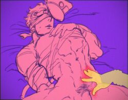 1boy blindfold blindfolded dio_brando gay jojo's_bizarre_adventure jotaro_kujo less_end male male_only muscular_male pubic_hair stardust_crusaders yaoi