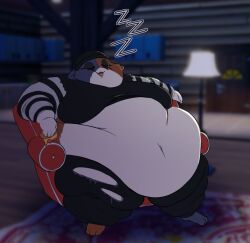 bbw big_belly big_breasts breasts epic_games fat fat_female fat_fur female flabby_legs fortnite furry huge_breasts huwon lamp meow_skulls_(fortnite) overweight pizza_slice red_chair ripped_pants sitting_in_chair sleeping ssbbw thick_thighs wide_hips